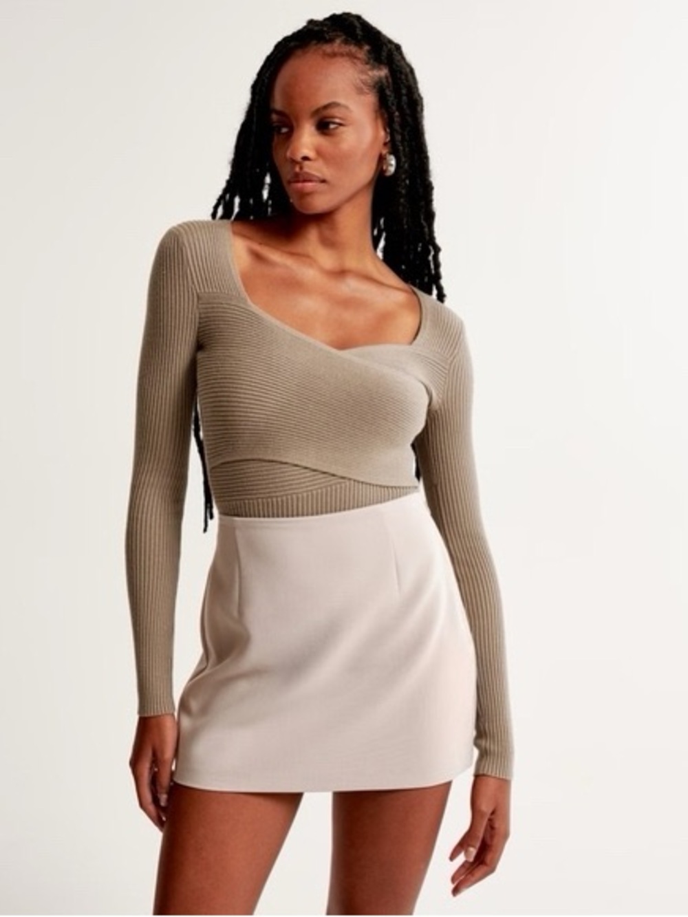 Abercrombie Soft A&F Ribbed Wrap Bodysuit XS Taupe